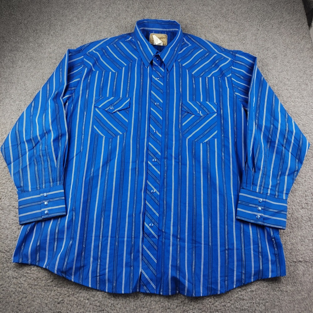 Wrangler Western Shirt Mens 3XL Blue Striped Metallic Pearl Snap Long Sleeve